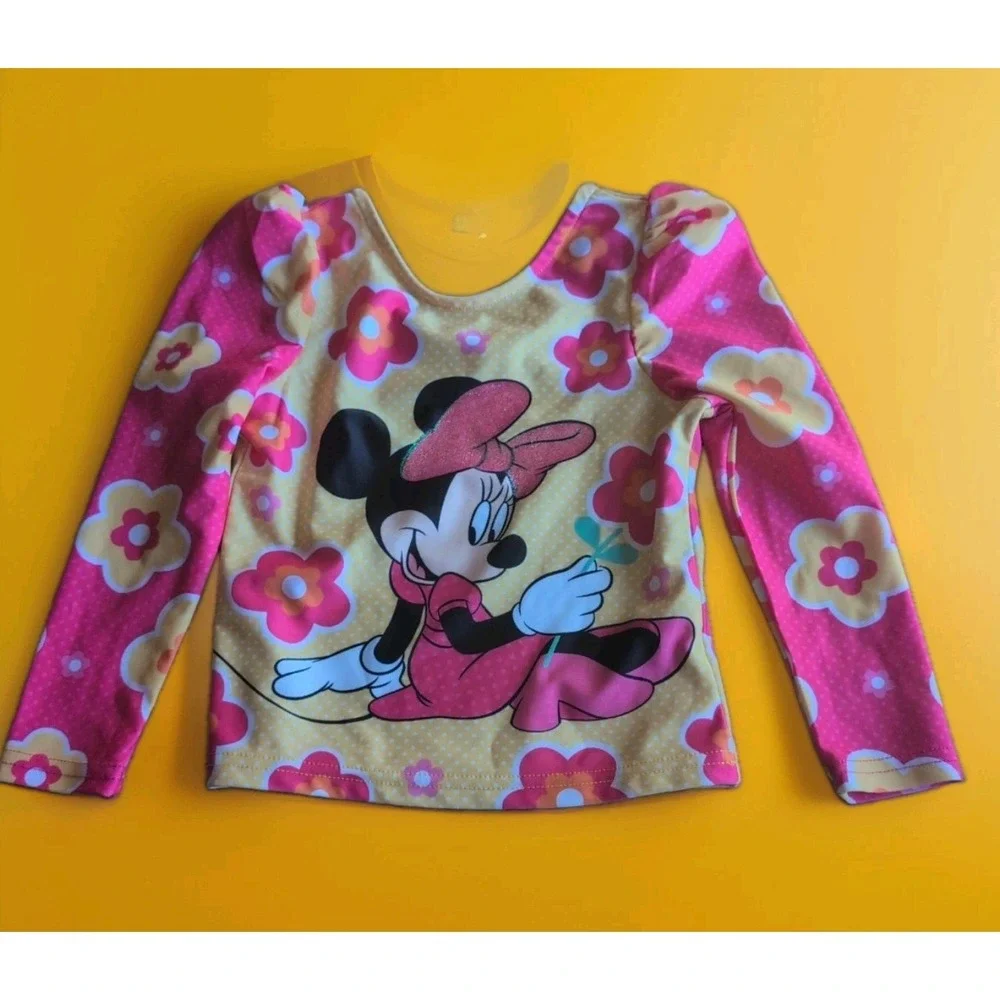 Disney Minnie Mouse Pink‎ Yellow Toddler Girl 4t Rash Guard Swimsuit Top